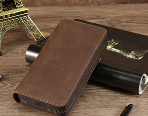 Sac de toilette et de maquillage en cuir véritable pour homme, pochette de voyage portable à fermeture éclair durable, sac de toilette de voyage réutilisable en gros - Product Image 4