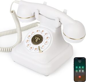 <span class=keywords><strong>Téléphone</strong></span> <span class=keywords><strong>fixe</strong></span> Bluetooth vintage rétro avec clavier <span class=keywords><strong>à</strong></span> touches rétro pour système Android et iOS, fonction d'assistant vocal - Product Image 1