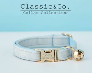 Collar de terciopelo Lightblue Veet personalizado para gato con lazo y correa, conjunto con placa de identificación grabada a medida para gatito o cachorro, número de teléfono sólido pequeño - Product Image 2