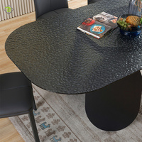 Table à manger et chaises de luxe en métal au design unique Ensemble table à manger moderne rectangulaire multi-styles en verre fusionné thermique
