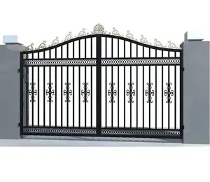 Poeder Coating Black Metal Eenvoudige Deur Thouse Gate Ontwerp Kleine Ronde Stalen Staven Deuren Smeedijzeren Hoofdpoort Ontwerp