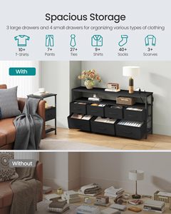 Commode SENYU à 6 tiroirs marron rustique avec éclairage LED, prises électriques, meuble TV large en tissu pour chambre, organisateur de rangement décoratif - Product Image 4