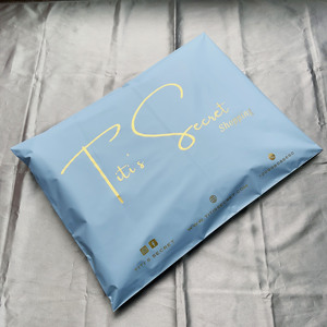 Wholesale Custom Printed Light Blue Poly Mailers Gold Logo Plastic Shipping Bags Self Adhesive <b>Waterproof</b> Apparel Packing - Product Image 5