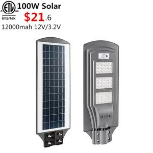 Venta al por mayor sensor solar luz de calle 100w-Farola solar led con batería de 3,2 v, 18000mah, 2 años de garantía, sensor de fotocélula PIR, 100W, 150W, 200W, 300 W