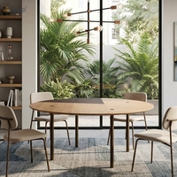 Table à manger ronde de luxe moderne, surface bordeaux avec incrustation veinée noire, base sur piédestal pour villa