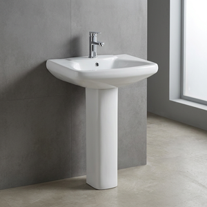 Lavabo rectangulaire en céramique de porcelaine blanche avec piédestal complet, design européen, pour villa et usage commercial - Product Image 3