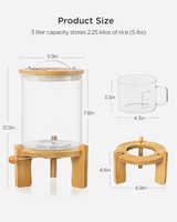 Boîte de rangement pour l'organisation des aliments avec couvercle en bambou Distributeur de farine de riz et de céréales en verre avec support en bois et tasse à mesurer