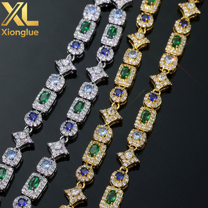 New 6mm <b>Iced</b> <b>Out</b> Diamond Star <b>Chain</b> Bracelet Colorful Geometric Zircon Brass Hip Hop Fine Jewelry - Product Image 2