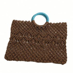 Luxury Women's Straw Bag for Seaside Holidays Handmade <b>Square</b> Summer Hollow Geometric Pattern Beach Bag - Product Image 5
