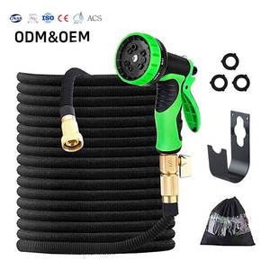 Tuyau d'arrosage extensible haute pression en polymère de 30 m sur mesure avec pistolet pulvérisateur réglable CNS, durable et antirouille pour plantes - Product Image 1