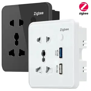 ZigBee 3.0 Tuya แผงกระจกนิรภัยอัจฉริยะติดผนังช่องเสียบปลั๊กอเนกประสงค์พร้อมพอร์ต USB สำหรับชาร์จ QC3.0อย่างรวดเร็ว