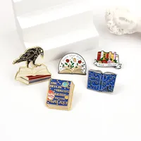 Shmik Cute Books Collection Letters Metal Enamel Pins Romantic Reader Club Magic Flowers Library Card Badge Punk Brooch