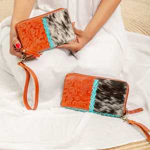 LW Western Style Hair On Hide Color Embossed Cowhide Leather Clutch Women Designed Purse Hot Selling Real Leather Unique <b>Wallet</b> - Product Image 1