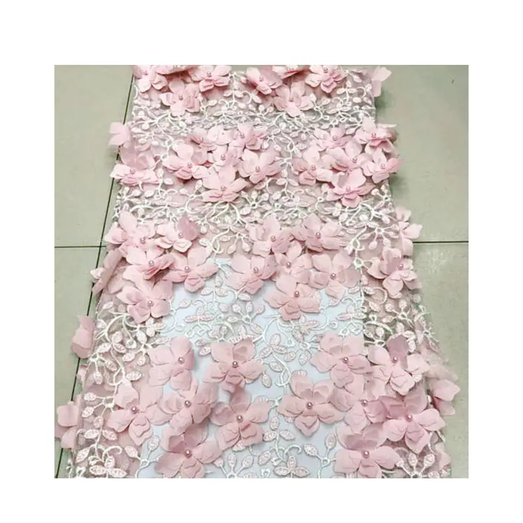 China 15 Yards Bridal Tulle Guipure Sequin 3D Flowers Heavy Pearl Embroidery Beaded Lace Fabric, Rhinestones Handmade