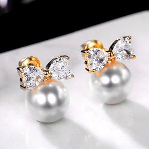 Orecchini a perno in oro Madab Danal con fiocco e perle finte, gioielli alla moda da donna, idea regalo - Product Image 6