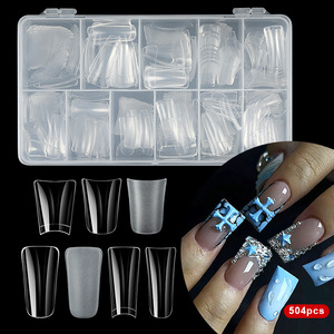 504 Uñas Postizas Transparentes de Longitud Media, Extensión de Uñas Acrílicas Suaves Francesas, Puntas Anchas de Cobertura Media/Total - Product Image 1