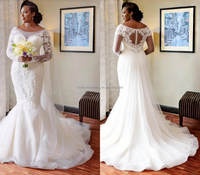 Robe de mariée sirène personnalisée, nouvelle collection, luxueuse et élégante, avec broderie en dentelle, manches longues et col rond