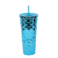 24oz dilapisi cangkir jerami lapisan ganda plastik ikan skala Studded Tumbler