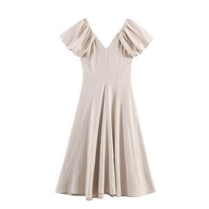 Abito Midi Personalizzato 2026 in Ramiè con Maniche a Sbuffo, Manica Corta, Sostenibile, Estivo, Vintage, Casual - OEM/ODM da Fabbrica di <span class=keywords><strong>Abbigliamento</strong></span> Cinese - Product Image 1