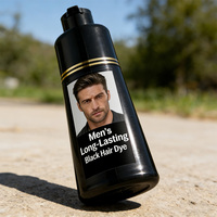 Emballage personnalisé, shampooing colorant pour cheveux pour hommes, shampooing colorant pour cheveux noir longue durée 3 en 1 pour barbe et moustache