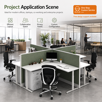 Poste de travail modulaire personnalisé pour 4 personnes avec cloison d'intimité, bureau en forme de L, solution de mobilier de bureau commercial tout-en-un
