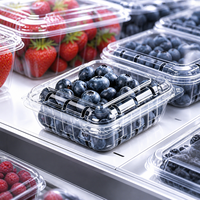 Boîte en PET pour fruits rouges à ouverture facile avec couvercle à charnière, pour myrtilles, framboises, fraises, fruits frais, qualité alimentaire, recyclable