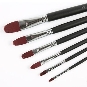 Lot de 6 pinceaux de peinture à l'huile pour artiste, en nylon rouge bordeaux de haute qualité, avec manche long en bois noir et poils en acrylique en forme de <span class=keywords><strong>noisette</strong></span>, fournitures d'art - Product Image 1