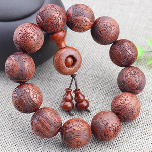 สร้อยข้อมือลูกปัดไม้โรสวูดแกะสลัก 20 มม. 12 เม็ด สำหรับทุกเพศ สวมใส่ได้ทุกวัน ของสะสมทางวัฒนธรรม เครื่องประดับ - Product Image 1
