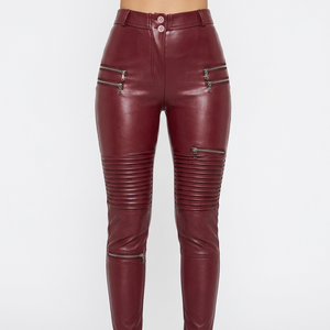 Pantalones largos de cuero para mujer de pierna recta de corte ajustado de alta calidad de último diseño-Lista de patrocinadores principales para pantalones de cuero sexy para mujer - Product Image 1