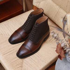 Botas Oxford de Plataforma con Punta Cuadrada de Cuero Genuino Estilo Retro Británico para Hombre, Zapatos de Tobillo Multifuncionales para Oficina, Nueva Colección de Primavera - Product Image 2