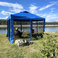 Tente instantanée 10x10 avec parois latérales en maille, auvent portable pour la protection contre les insectes, camping et pique-niques en plein air