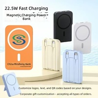 Power Bank Nirkabel Magnetik Plastik Bersertifikasi 3C dengan Kabel Terintegrasi - Kompatibel Mini Pengisian Cepat Portabel