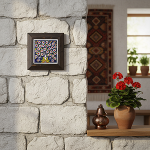 Azulejo de decoración de pared diseñado con Árbol de la vida de 10x10 cm enmarcado de cerámica pintado a mano turco de Turquía - Product Image 3