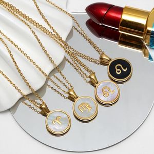 12 horóscopo signo del zodiaco <span class=keywords><strong>pareja</strong></span> collar de acero inoxidable cadena larga Shell perla colgante 12 horóscopo collar del zodiaco - Product Image 5