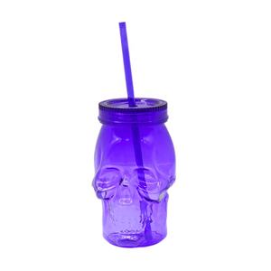 Gobelet en plastique de 16 oz en forme de crâne d'Halloween avec couvercle et paille pour fête et bar - Product Image 3