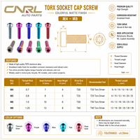 Vis à tête cylindrique Torx à finition mate colorée |   Vis à tête étoilée pour moto, vélo, RC et assemblage personnalisé