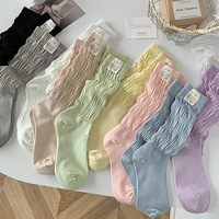 Chaussettes montantes femme en coton respirant, fines, à rayures verticales et bord roulé, couleur unie, collection printemps/été