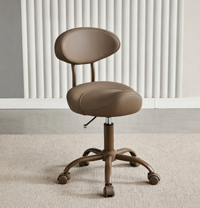 Tabouret de salon en cuir marron réglable avec dossier roulant, siège hydraulique et repose-pieds pour studio de beauté et poste de barbier - Product Image 3