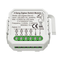 Interrupteur mural intelligent Tuya ZigBee 3.0 Mini contrôleur 4 gang APP Télécommande sans fil Mini module Compatible avec Alexa EU UK