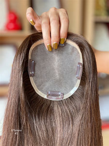 Pelo de mujer base mono marrón de 5x5 pulgadas pelo virgen crudo de 16 pulgadas al por mayor con 4 pinzas listas para enviar - Product Image 2