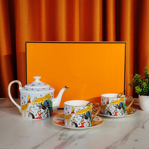 Service à thé et à café de luxe européen en porcelaine fine, motif Cirque Doré, coffret cadeau - Product Image 1