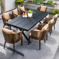 Ensemble de salle à manger d'extérieur moderne de grande capacité, 9 pièces, table et chaises, résistant aux intempéries, meubles de jardin pour villa, pour 8 personnes
