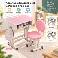 Ensemble de bureau et chaise rembourrée réglables pour étudiants, mobilier scolaire en acier et bois avec étagère de rangement, tailles personnalisées OEM