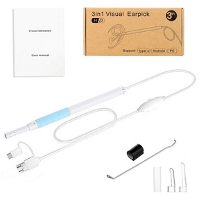 AN102 5.5mm Lente <span class=keywords><strong>Ear</strong></span> Cleaner Otoscópio Médico Earpick Digital Visual Otoscópio 3in1 Micro USB Tipo-C Câmera de Inspeção Cera