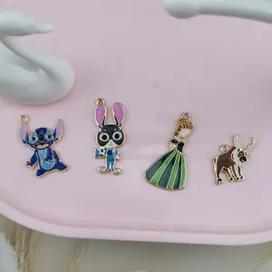 Cute Rabbit Cattle Princess Enamel Charms Handmade Craft Metal Charms Earring DIY Jewelry Making