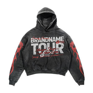 High Quality Distressed Cotton Hoodie 450 Gsm Streetwear Heavyweight Oversized Vintage Acid Wash Custom Dtg Print 3D Embroidery - Product Image 2