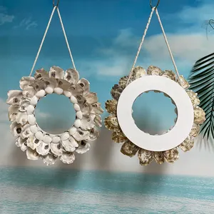 Handmade Natural Round Oyster Shell Wreath Decorative Seashell Wreath Door Hanging Wreaths