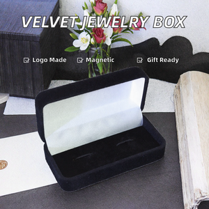 Caja de Embalaje de Joyería de Terciopelo Larga de Lujo, Caja de Regalo de Franela Negra con Forro de Seda Blanca para Gemelos y Pasadores de Corbata, Venta al por Mayor - Product Image 2