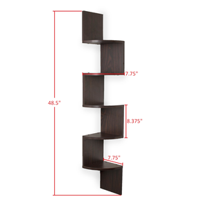 Wall Mounted Bookshelf Large Rustic Decorative 5-Tier Bookcase <b>Corner</b> Floating Mount Display Shelving <b>Unit</b> in Walnut - Product Image 6