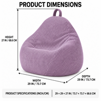 Fauteuil pouf confortable en velours côtelé en forme de larme, fauteuil canapé moelleux avec housse amovible et lavable, meuble compressé sous vide pour enfants